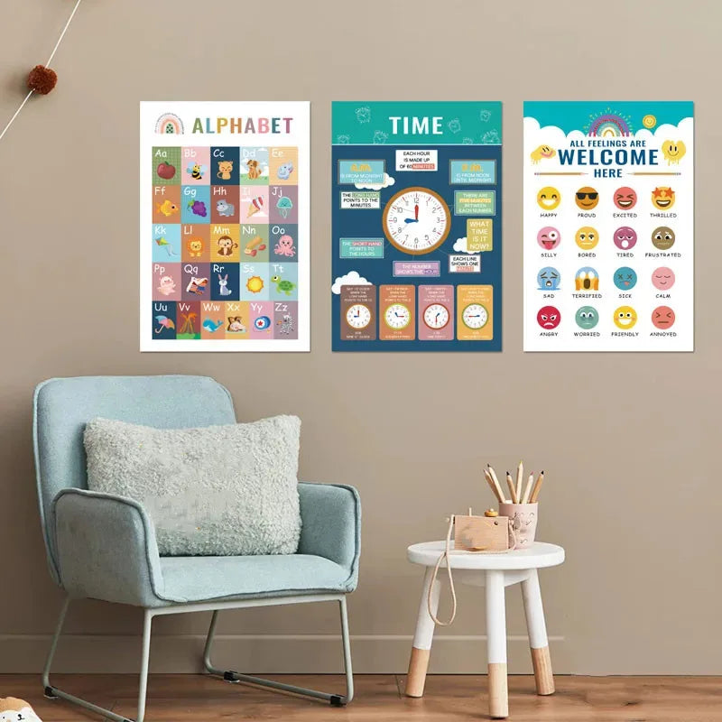 16 Pack Early Childhood Education Poster Bohemian Style Wall Stickers Decorative Paintings Kids English Early Sensory Toy
