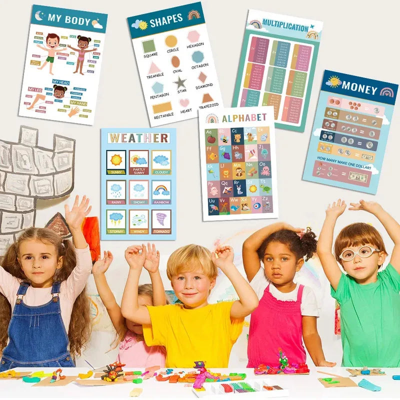 16 Pack Early Childhood Education Poster Bohemian Style Wall Stickers Decorative Paintings Kids English Early Sensory Toy